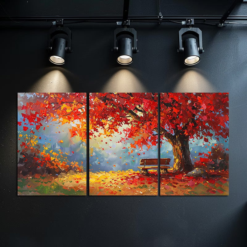 3pcs Autumn Maple Tree Fall Foliage Scene Wall Art Set Canvas Framed 60x90cm - High Quality Print 100% Australian Made Wall Canvas Ready to Hang - Bella Home Decor