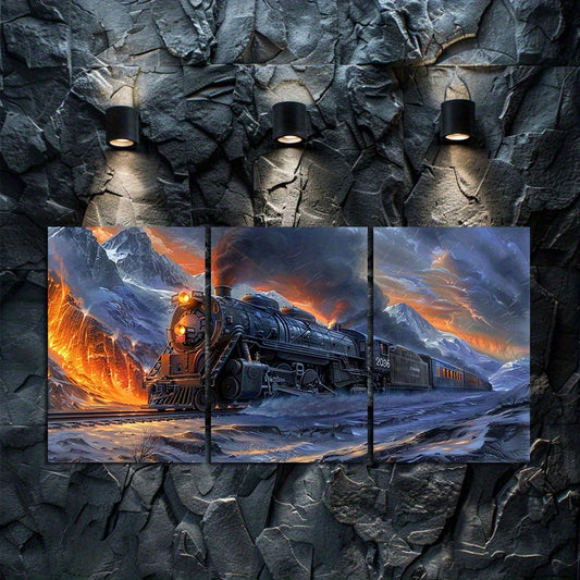 3pcs Vivid Mountain Landscape with Train Wall Art Set Canvas Framed 60x90cm - High Quality Print 100% Australian Made Wall Canvas Ready to Hang