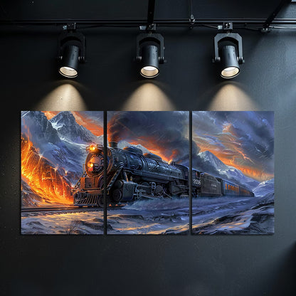 3pcs Vivid Mountain Landscape with Train Wall Art Set Canvas Framed 40x60cm - High Quality Print 100% Australian Made Wall Canvas Ready to Hang