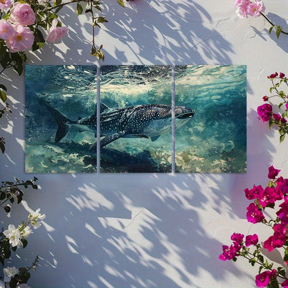 3pcs Whale Shark Ocean Scene Wall Art Set Canvas Framed 50x70cm - High Quality Print 100% Australian Made Wall Canvas Ready to Hang