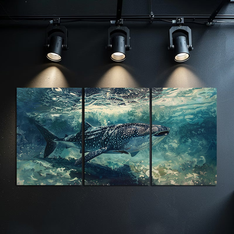 3pcs Whale Shark Ocean Scene Wall Art Set Canvas Framed 60x90cm - High Quality Print 100% Australian Made Wall Canvas Ready to Hang