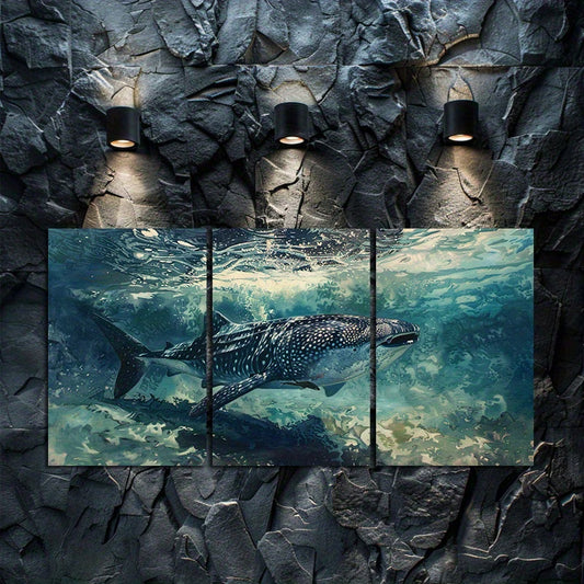 3pcs Whale Shark Ocean Scene Wall Art Set Canvas Framed 60x90cm - High Quality Print 100% Australian Made Wall Canvas Ready to Hang
