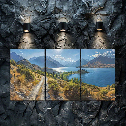 3pcs Lake Wakatipu New Zealand Landscape Wall Art Set Canvas Framed 60x90cm - High Quality Print 100% Australian Made Wall Canvas Ready to Hang
