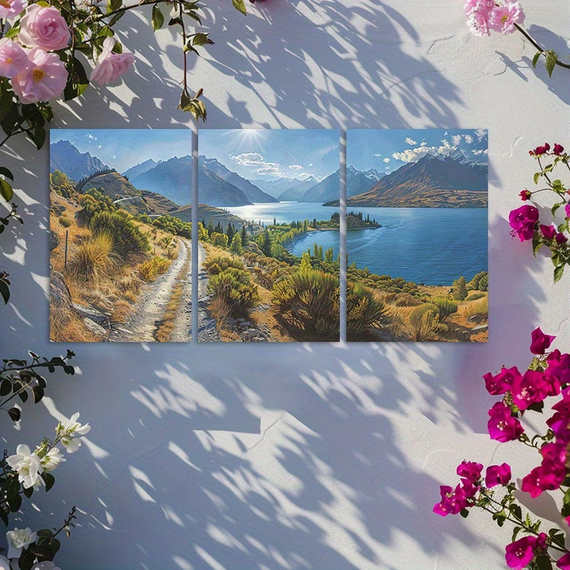 3pcs Lake Wakatipu New Zealand Landscape Wall Art Set Canvas Framed 60x90cm - High Quality Print 100% Australian Made Wall Canvas Ready to Hang