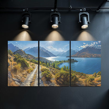 3pcs Lake Wakatipu New Zealand Landscape Wall Art Set Canvas Framed 60x90cm - High Quality Print 100% Australian Made Wall Canvas Ready to Hang