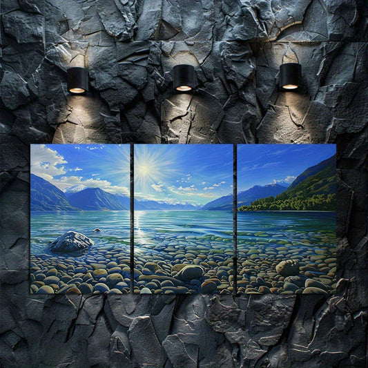 3pcs SunShine Over Lake Wakatipu in New Zealand Wall Art Set Canvas Framed 50x70cm - High Quality Print 100% Australian Made Wall Canvas Ready to Hang