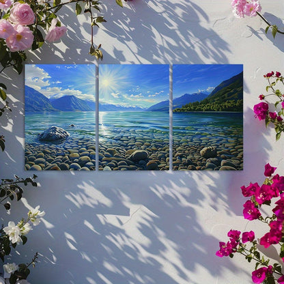3pcs SunShine Over Lake Wakatipu in New Zealand Wall Art Set Canvas Framed 60x90cm - High Quality Print 100% Australian Made Wall Canvas Ready to Hang