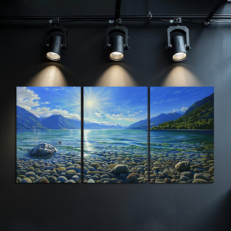 3pcs SunShine Over Lake Wakatipu in New Zealand Wall Art Set Canvas Framed 60x90cm - High Quality Print 100% Australian Made Wall Canvas Ready to Hang