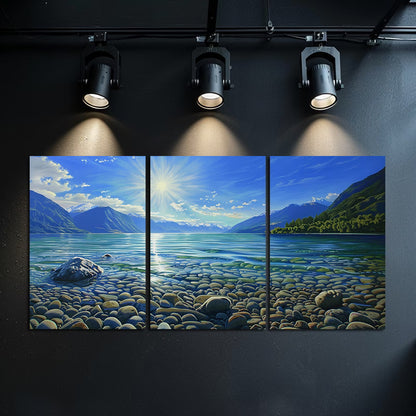 3pcs SunShine Over Lake Wakatipu in New Zealand Wall Art Set Canvas Framed 60x90cm - High Quality Print 100% Australian Made Wall Canvas Ready to Hang