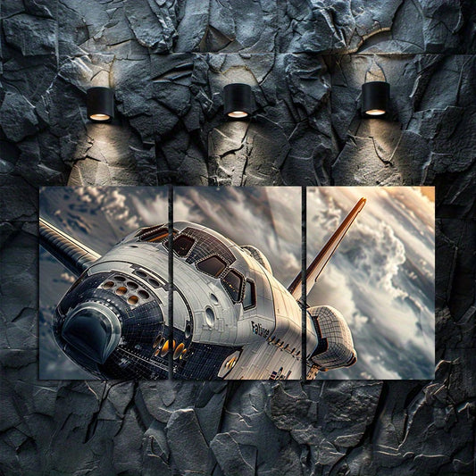 3pcs Space Shuttle in Orbit Wall Art Set Canvas Framed 50x70cm - High Quality Print 100% Australian Made Wall Canvas Ready to Hang