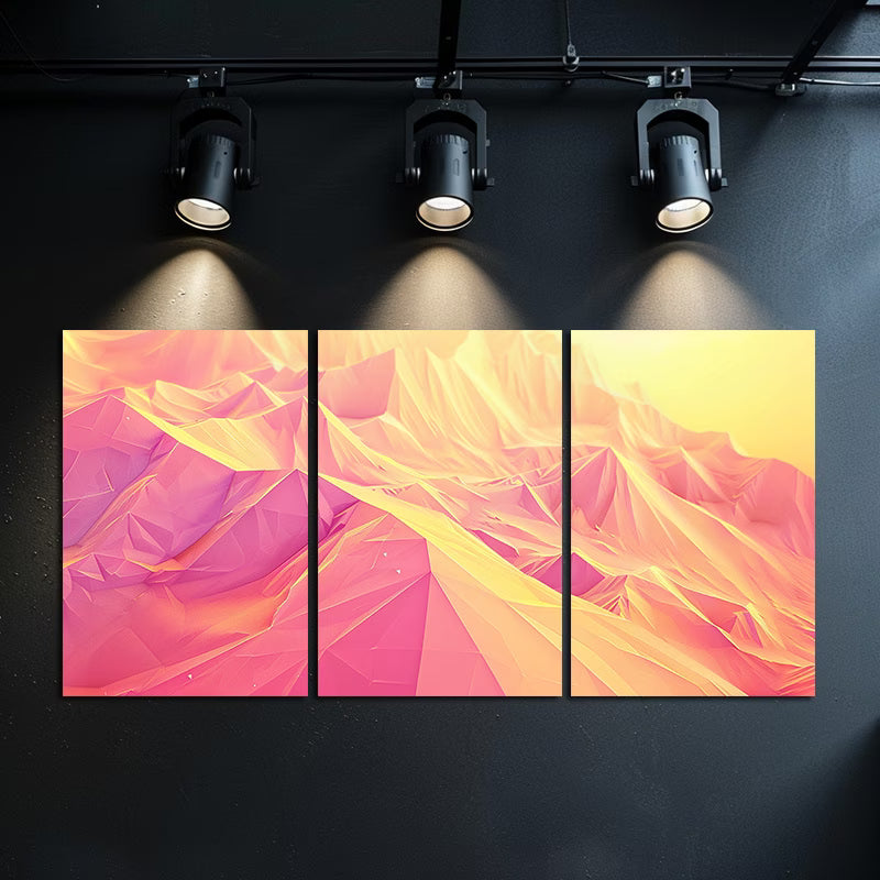 3pcs Modern Polygons in Yellow and Pink Abstract Wall Art Set Canvas Framed 40x60cm - High Quality Print 100% Australian Made Wall Canvas Ready to Hang