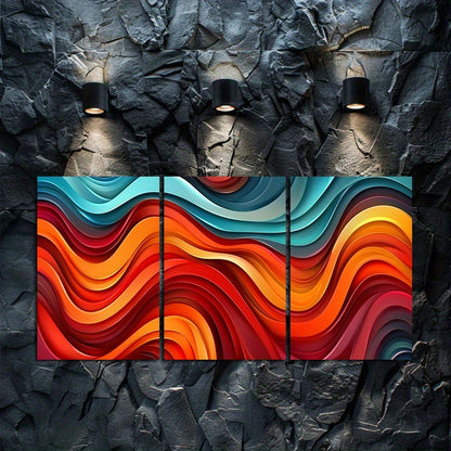 3pcs Vibrant Red, Blue & Orange Abstract Wave Wall Art Set Canvas Framed 60x90cm - High Quality Print 100% Australian Made Wall Canvas Ready to Hang