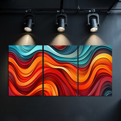 3pcs Vibrant Red, Blue & Orange Abstract Wave Wall Art Set Canvas Framed 60x90cm - High Quality Print 100% Australian Made Wall Canvas Ready to Hang