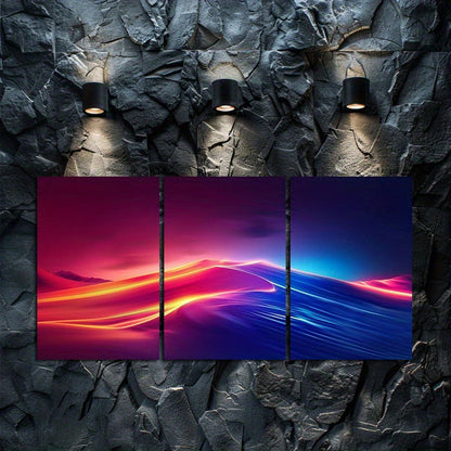 3pcs Vibrant Red, Blue, Orange Abstract Wave Wall Art Set Canvas Framed 50x70cm - High Quality Print 100% Australian Made Wall Canvas Ready to Hang