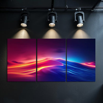 3pcs Vibrant Red, Blue, Orange Abstract Wave Wall Art Set Canvas Framed 50x70cm - High Quality Print 100% Australian Made Wall Canvas Ready to Hang