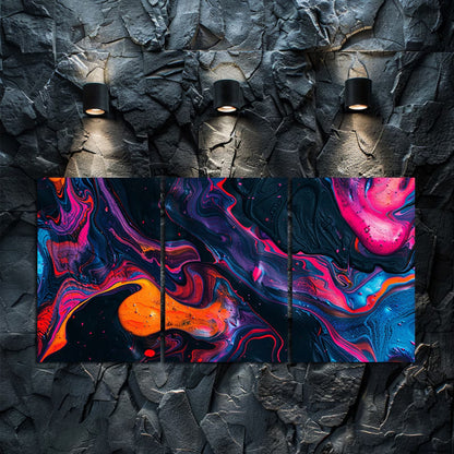 3pcs Abstract Swirls in Neon Red Orange & Violet Wall Art Set Canvas Framed 50x70cm - High Quality Print 100% Australian Made Wall Canvas Ready to Hang