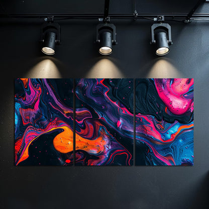 3pcs Abstract Swirls in Neon Red Orange & Violet Wall Art Set Canvas Framed 60x90cm - High Quality Print 100% Australian Made Wall Canvas Ready to Hang - Bella Home Decor
