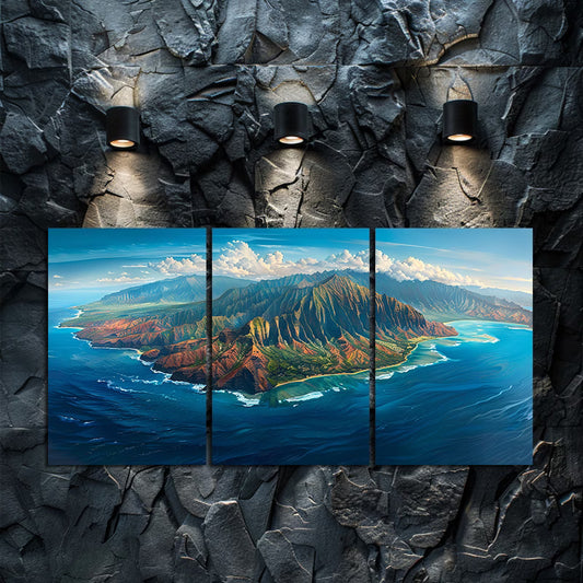 3pcs Scenic Aerial Island View Wall Art Set Canvas Framed 40x60cm - High Quality Print 100% Australian Made Wall Canvas Ready to Hang