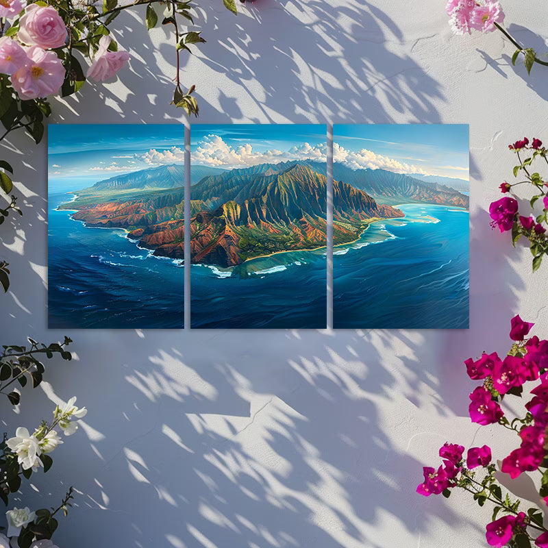 3pcs Scenic Aerial Island View Wall Art Set Canvas Framed 40x60cm - High Quality Print 100% Australian Made Wall Canvas Ready to Hang