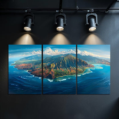 3pcs Scenic Aerial Island View Wall Art Set Canvas Framed 40x60cm - High Quality Print 100% Australian Made Wall Canvas Ready to Hang