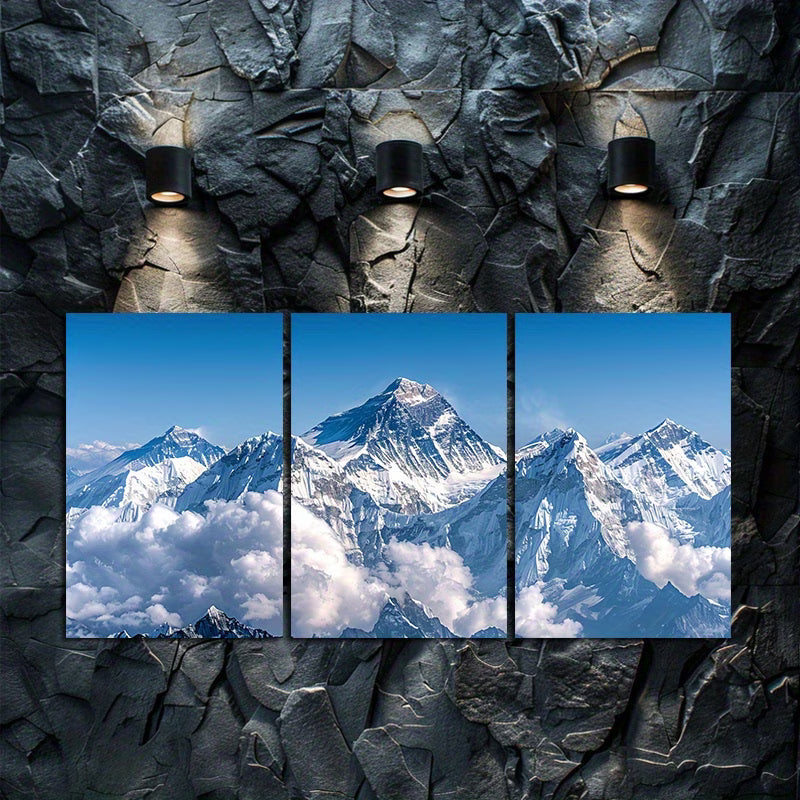 3pcs Aerial View of Mount Everest & Blue Sky Wall Art Set Canvas Framed 50x70cm - High Quality Print 100% Australian Made Wall Canvas Ready to Hang - Bella Home Decor