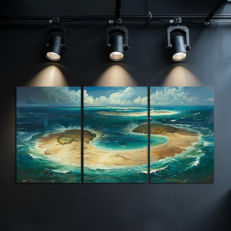 3pcs Hawaiian Island Aerial View Wall Art Set Canvas Framed 60x90cm - High Quality Print 100% Australian Made Wall Canvas Ready to Hang