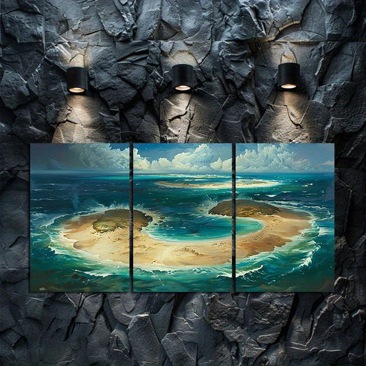 3pcs Hawaiian Island Aerial View Wall Art Set Canvas Framed 50x70cm - High Quality Print 100% Australian Made Wall Canvas Ready to Hang