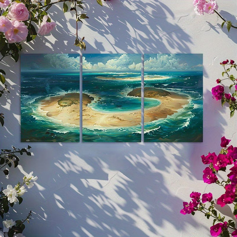 3pcs Hawaiian Island Aerial View Wall Art Set Canvas Framed 60x90cm - High Quality Print 100% Australian Made Wall Canvas Ready to Hang