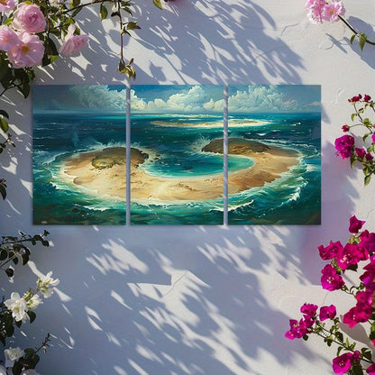 3pcs Hawaiian Island Aerial View Wall Art Set Canvas Framed 50x70cm - High Quality Print 100% Australian Made Wall Canvas Ready to Hang