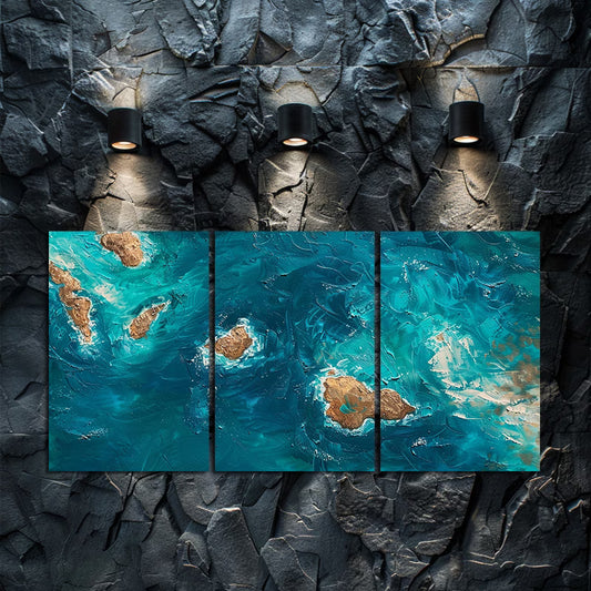 3pcs Small Islands off the Coast of Hawaii Wall Art Set Canvas Framed 40x60cm - High Quality Print 100% Australian Made Wall Canvas Ready to Hang