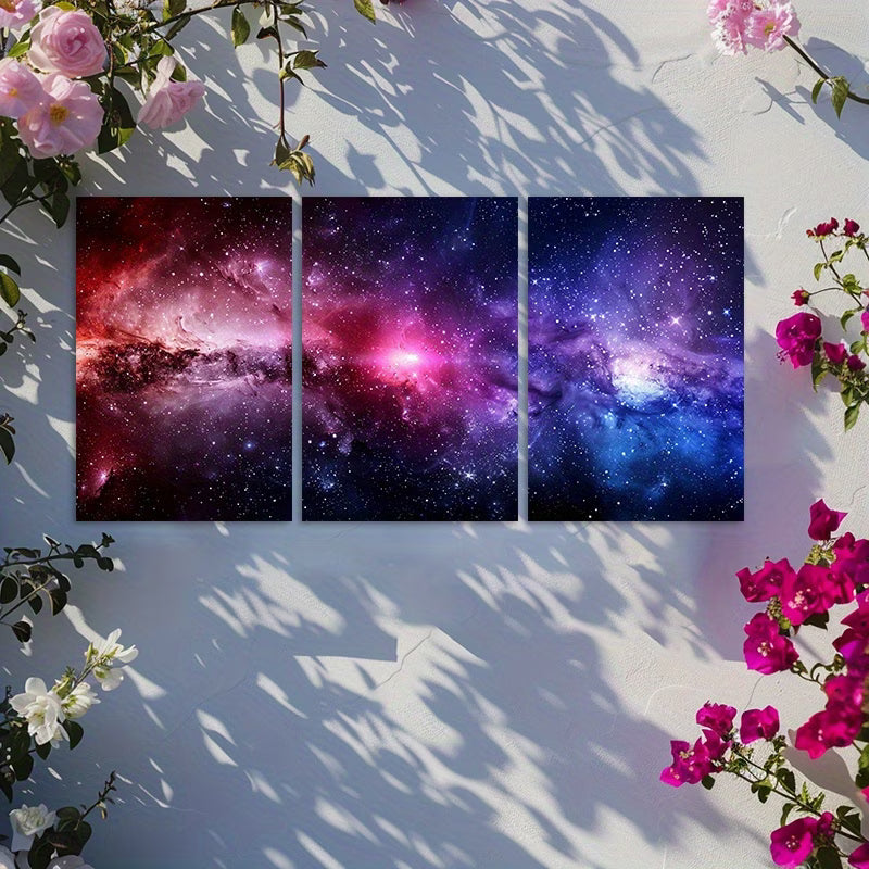 3pcs Nebula Galaxy Space Themed Wall Art Set Canvas Framed 50x70cm - High Quality Print 100% Australian Made Wall Canvas Ready to Hang