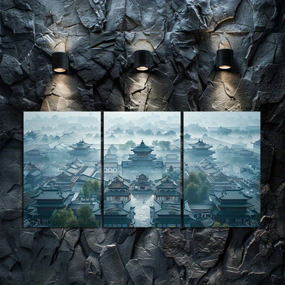 3pcs Ancient City Scene Illustration Wall Art Set Canvas Framed 60x90cm - High Quality Print 100% Australian Made Wall Canvas Ready to Hang - Bella Home Decor