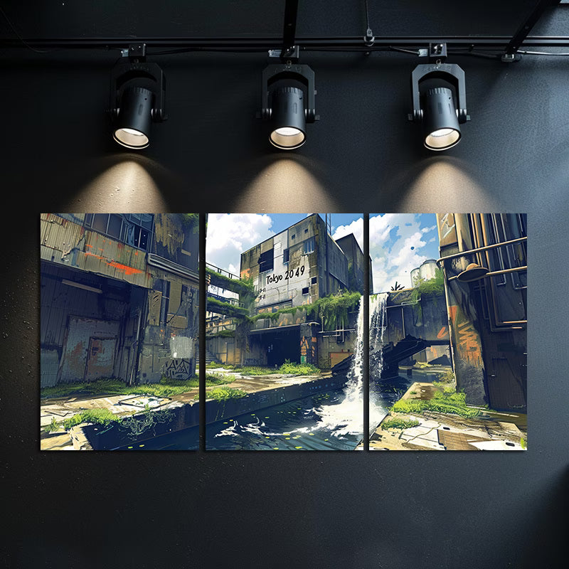 3pcs Urban Cityscape with Green Buildings Wall Art Set Canvas Framed 50x70cm - High Quality Print 100% Australian Made Wall Canvas Ready to Hang