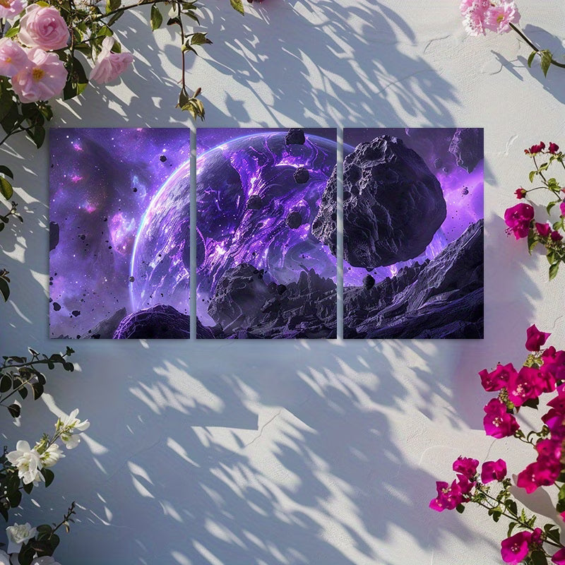 3pcs Cosmic Asteroid Belt & Alien Planet Design Wall Art Set Canvas Framed 60x90cm - High Quality Print 100% Australian Made Wall Canvas Ready to Hang - Bella Home Decor