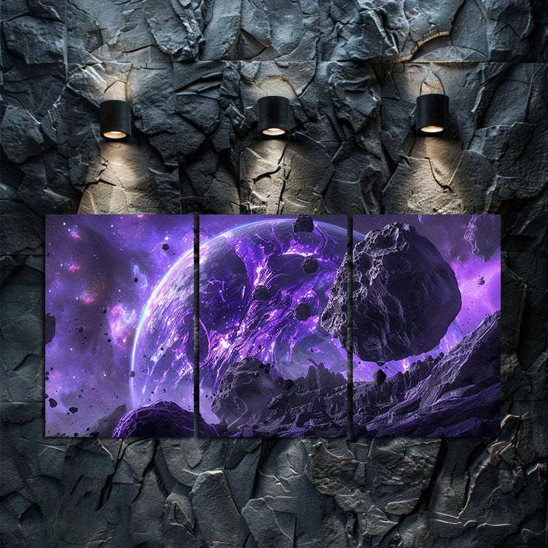3pcs Cosmic Asteroid Belt & Alien Planet Design Wall Art Set Canvas Framed 40x60cm - High Quality Print 100% Australian Made Wall Canvas Ready to Hang - Bella Home Decor