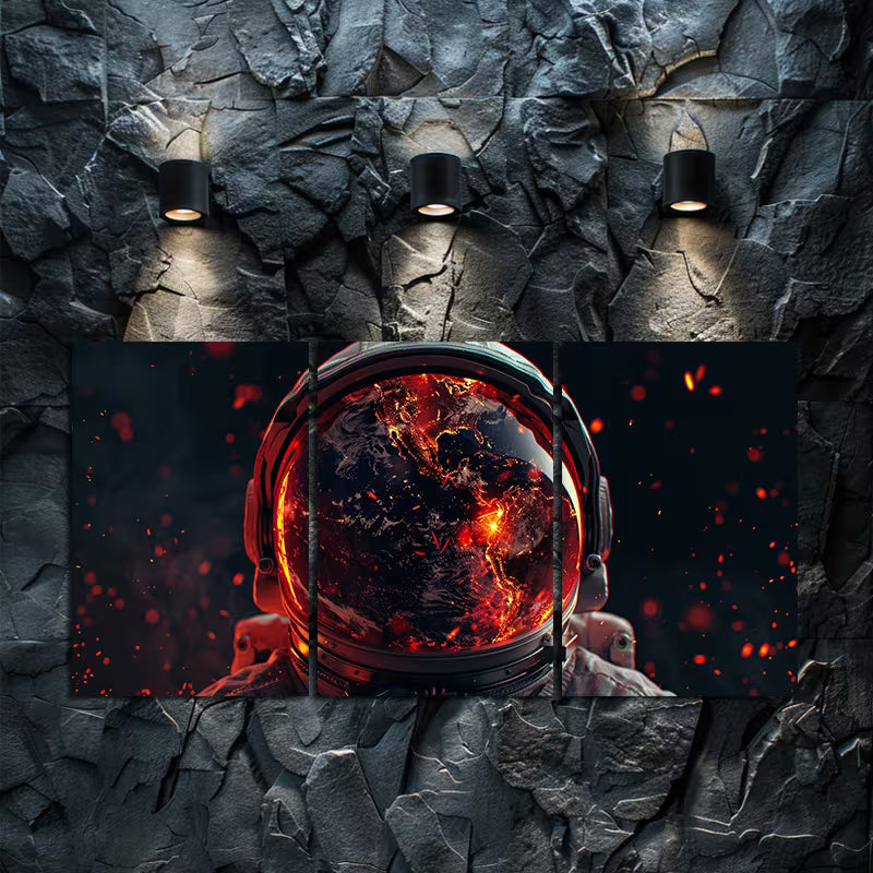 3pcs Astronaut Helmet with Earth View Wall Art Set Canvas Framed 50x70cm - High Quality Print 100% Australian Made Wall Canvas Ready to Hang - Bella Home Decor