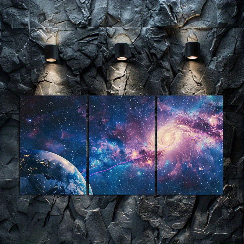3pcs Cosmic Asteroid Belt & Alien Planet Design Wall Art Set Canvas Framed 60x90cm - High Quality Print 100% Australian Made Wall Canvas Ready to Hang - Bella Home Decor