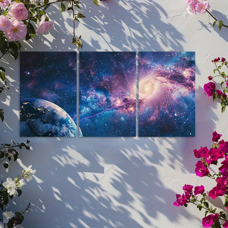 3pcs Cosmic Asteroid Belt & Alien Planet Design Wall Art Set Canvas Framed 60x90cm - High Quality Print 100% Australian Made Wall Canvas Ready to Hang - Bella Home Decor