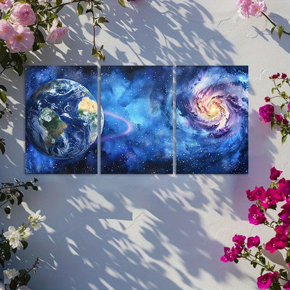 3pcs Earth Planet Space Theme Wall Art Set Canvas Framed 60x90cm - High Quality Print 100% Australian Made Wall Canvas Ready to Hang - Bella Home Decor