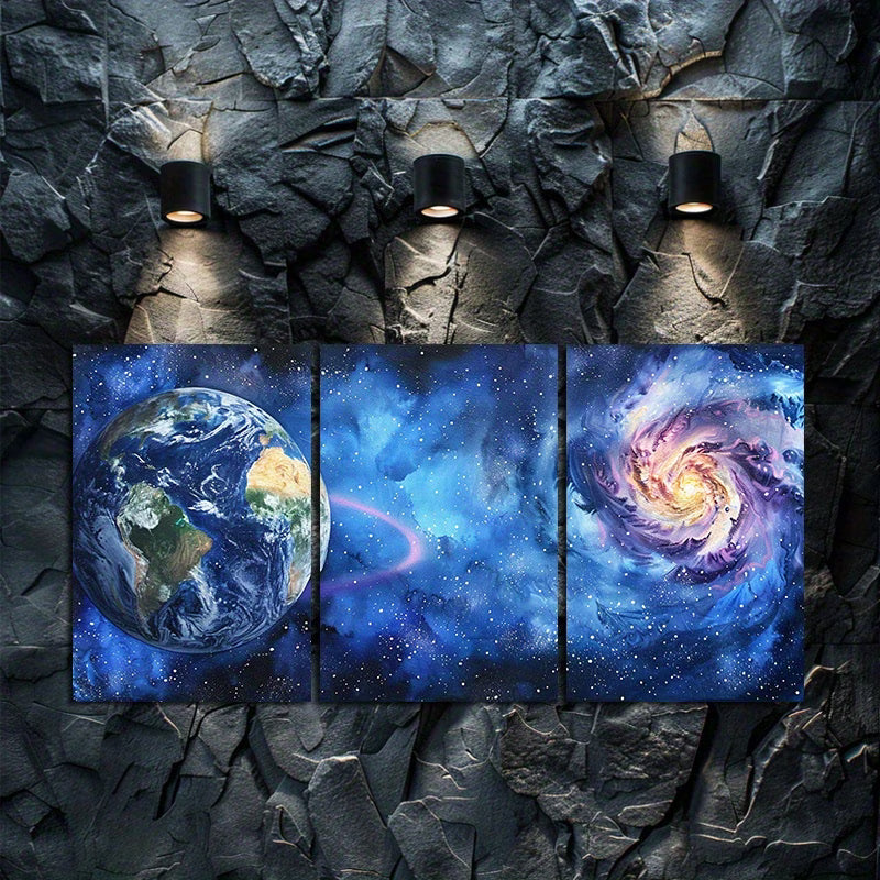 3pcs Earth Planet Space Theme Wall Art Set Canvas Framed 40x60cm - High Quality Print 100% Australian Made Wall Canvas Ready to Hang - Bella Home Decor