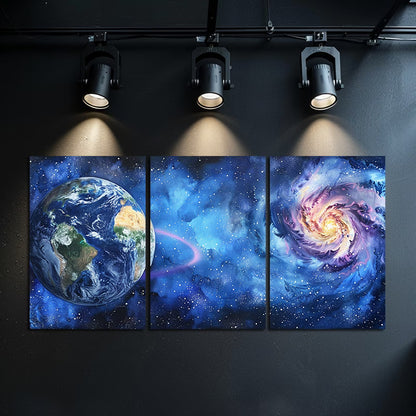 3pcs Earth Planet Space Theme Wall Art Set Canvas Framed 60x90cm - High Quality Print 100% Australian Made Wall Canvas Ready to Hang - Bella Home Decor