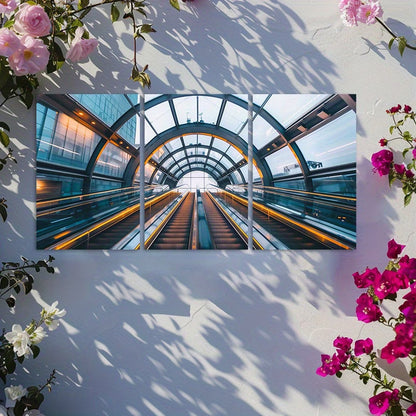 3pcs Glowing Escalator in Blue and Yellow Tunnel Wall Art Set Canvas Framed 50x70cm - High Quality Print 100% Australian Made Wall Canvas Ready to Hang - Bella Home Decor