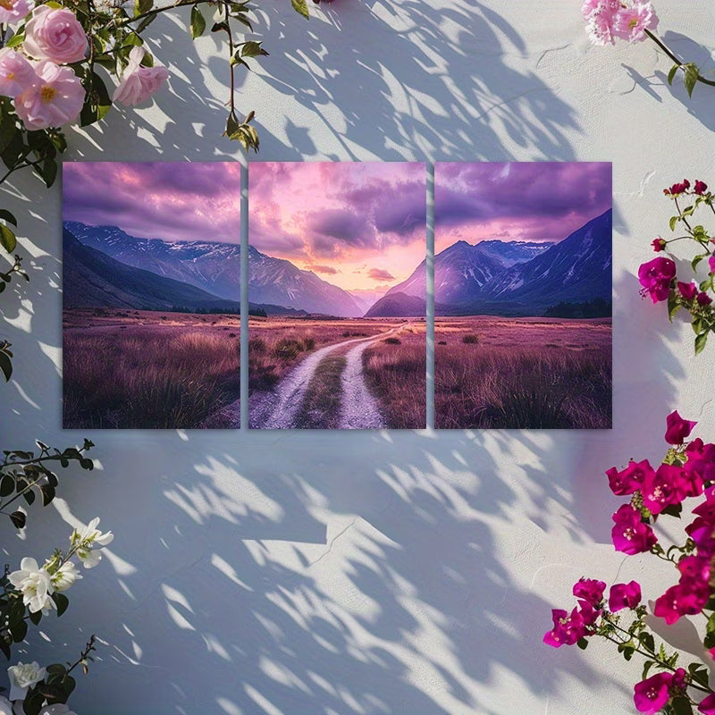 3pcs New Zealand Landscape Mountain Road Scenery Wall Art Set Canvas Framed 60x90cm - High Quality Print 100% Australian Made Wall Canvas Ready to Hang