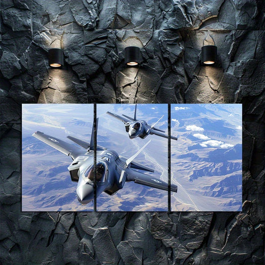 3pcs Fighter Jets Over America Wall Art Set Canvas Framed 60x90cm - High Quality Print 100% Australian Made Wall Canvas Ready to Hang