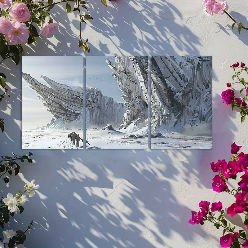 3pcs Giant Frozen Winged Structures in Icy Wall Art Set Canvas Framed 50x70cm - High Quality Print 100% Australian Made Wall Canvas Ready to Hang - Bella Home Decor