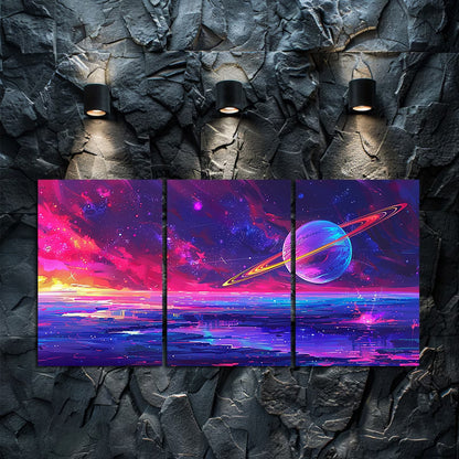 3pcs Solar System Space Themed Wall Art Set Canvas Framed 60x90cm - High Quality Print 100% Australian Made Wall Canvas Ready to Hang