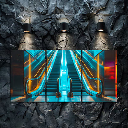 3pcs Modern Escalator Illustration Wall Art Set Canvas Framed 40x60cm - High Quality Print 100% Australian Made Wall Canvas Ready to Hang