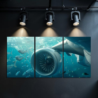 3pcs Aircraft Turbine Underwater Scene Wall Art Set Canvas Framed 40x60cm - High Quality Print 100% Australian Made Wall Canvas Ready to Hang - Bella Home Decor