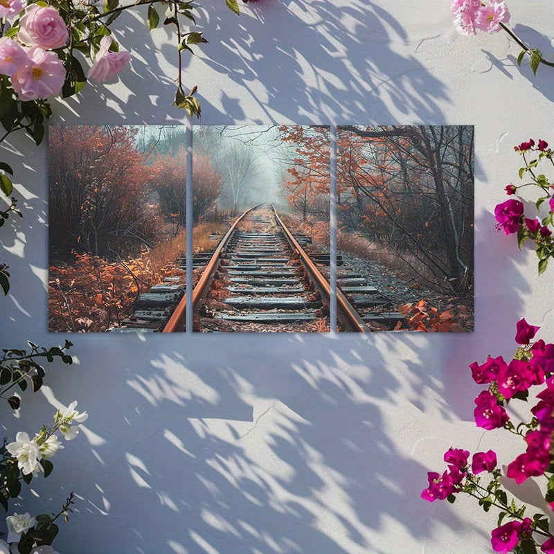 3pcs Rustic Abandoned Railway Track Wall Art Set Canvas Framed 40x60cm - High Quality Print 100% Australian Made Wall Canvas Ready to Hang
