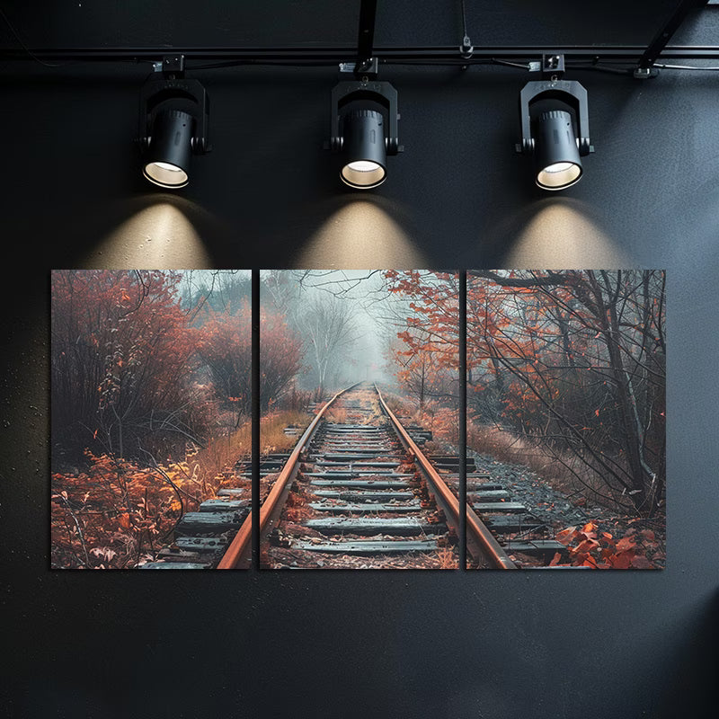 3pcs Rustic Abandoned Railway Track Wall Art Set Canvas Framed 50x70cm - High Quality Print 100% Australian Made Wall Canvas Ready to Hang